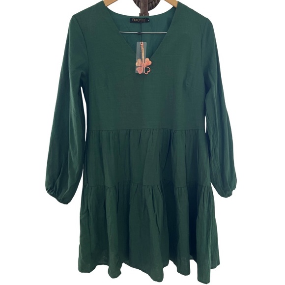 Women’s Shift Dress Bell Sleeve V-Neck Loose Dress with Pockets - Picture 2 of 3